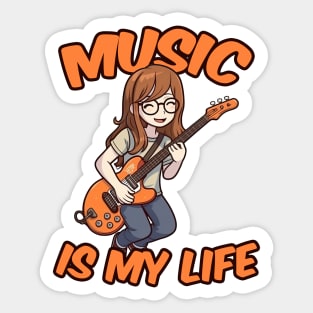 A girl playing her favourite guitar Sticker
